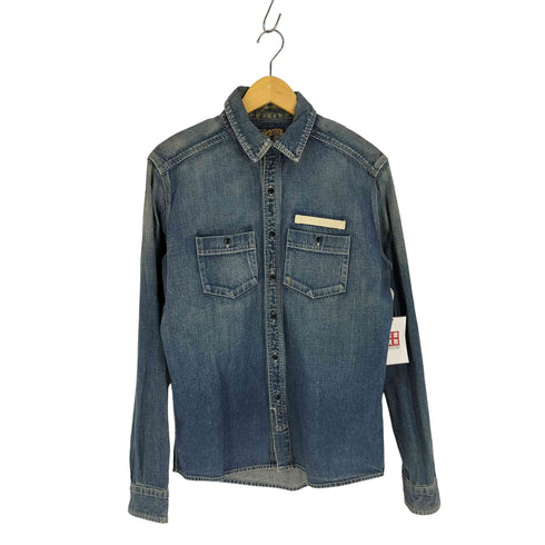 クラクトワークス Cluct Works 裾ロゴ刺繍 ダブルポケット デニムシャツ メンズ JPN:M